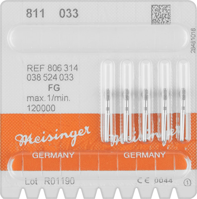 Diamanten 811  Packung  5 Stück blau mittel, FG, Figur 038 Doppelkegel, 4 mm, ISO 033