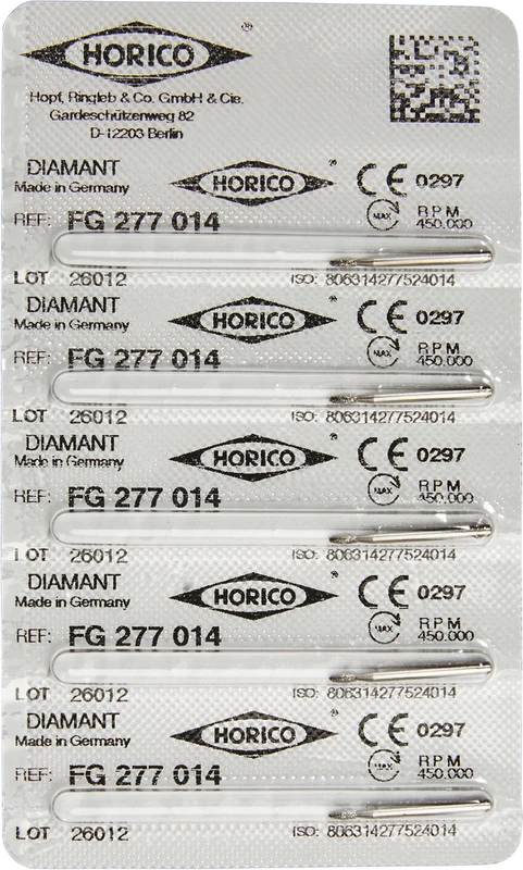 Diamantschleifer 277  Packung  5 Stück FG, Figur 277, 3 mm, ISO 014