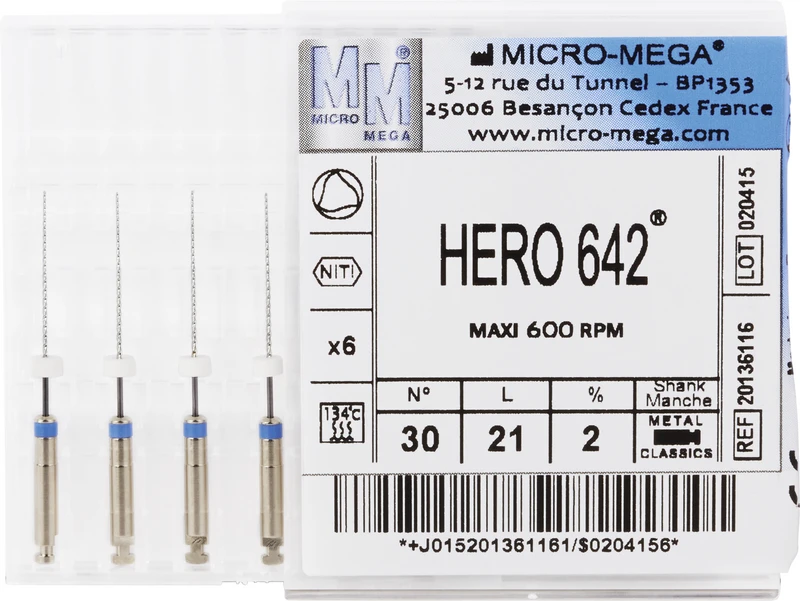 HERO 642 Feilen  Packung  6 Stück 21 mm, Taper.02, ISO 030