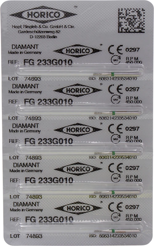 Diamantschleifer 233  Packung  5 Stück grün grob, FG, Figur 233, 2,6 mm, ISO 010