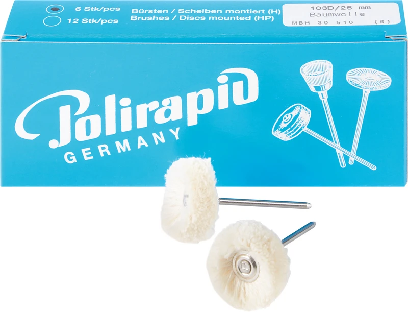 Miniaturbürsten Garn  Packung  6 Stück HP, Baumwollgarn weich doppelt, Ø 25 mm