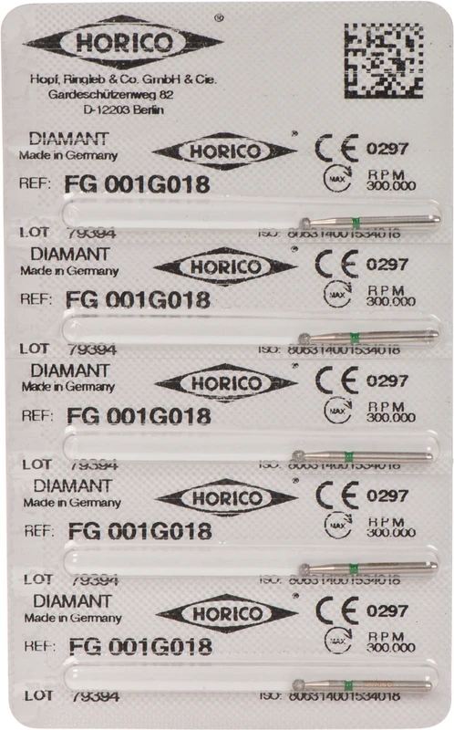 Diamantschleifer 001  Packung  5 Stück grün grob, FG, Figur 001, ISO 018