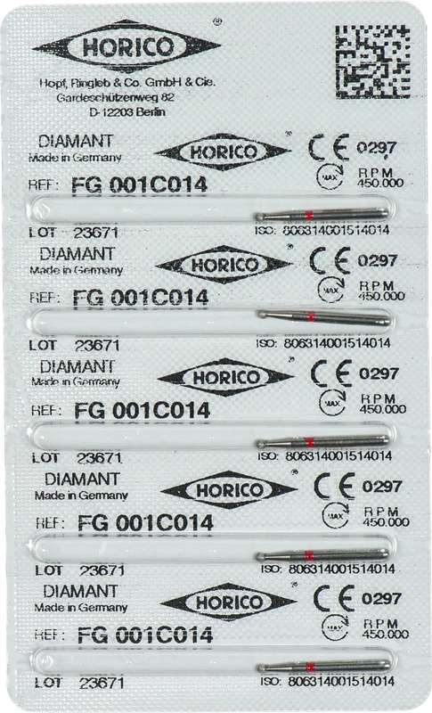 Diamantschleifer 001  Packung  5 Stück rot fein, FG, Figur 001, rot ISO 014