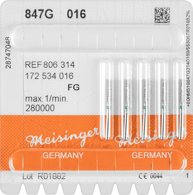 Diamanten 847  Packung  5 Stück grün grob, FG, Figur 172 Konus Kante scharf, 8 mm, ISO 016
