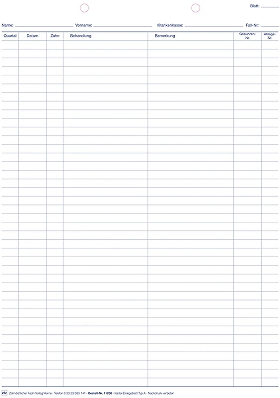 Kartei-Einlegeblätter  Packung  100 Stück A4, Typ A, Bema