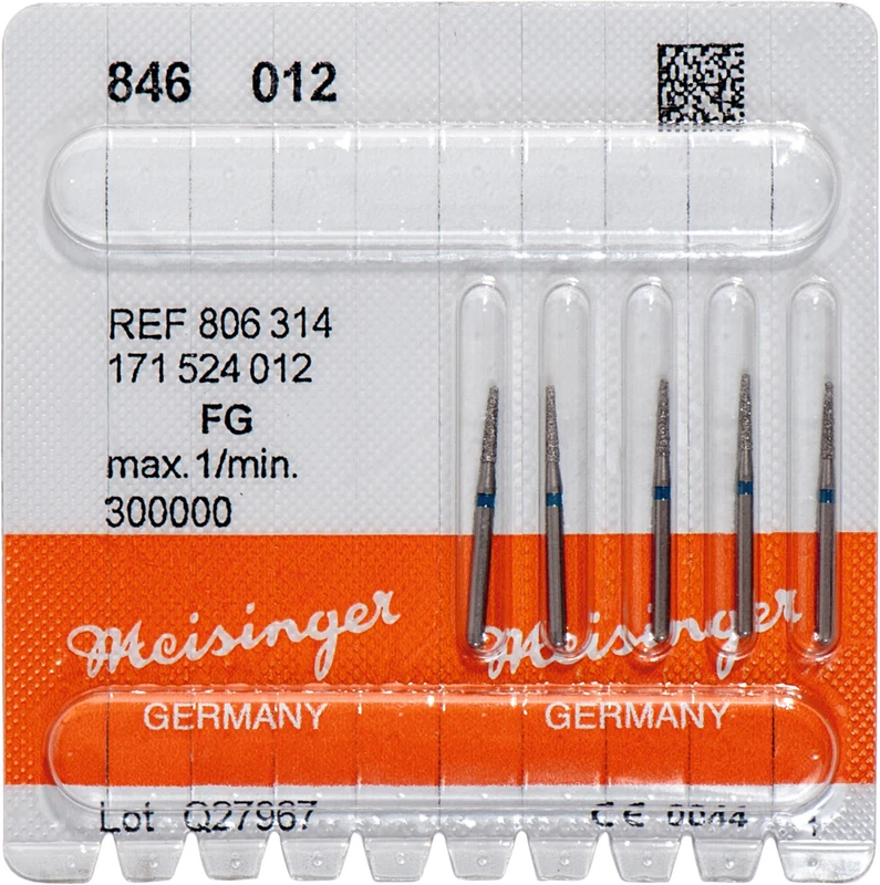 Diamanten 846  Packung  5 Stück blau mittel, FG, Figur 171 Konus Kante scharf, 6 mm, ISO 012