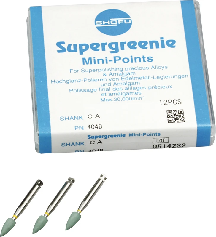 Silikonpolierer  Packung  12 Stück grün, RA gelb, Figur Minispitze, ISO 030