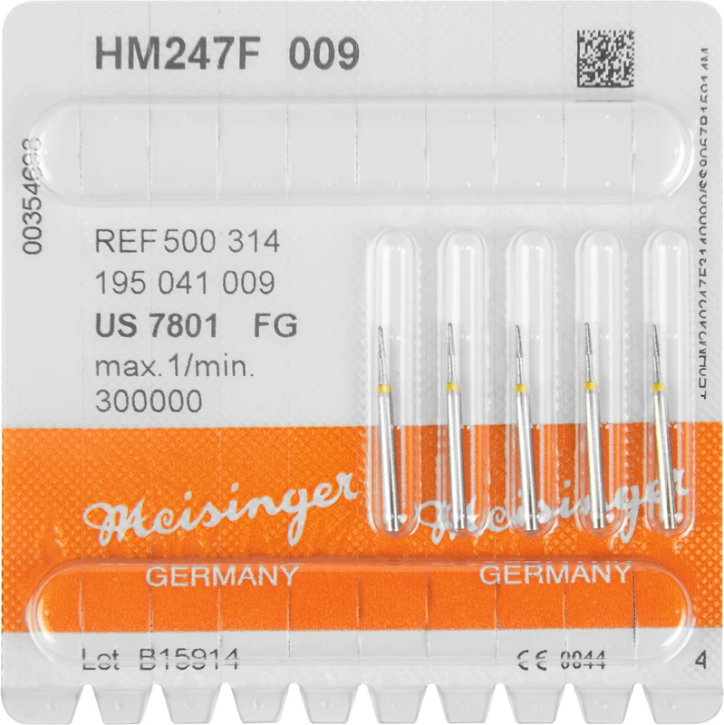 HM-Finierer 247  Packung  5 Stück gelb extra fein, FG, Figur 195 konisch rund, 3,1 mm, ISO 009