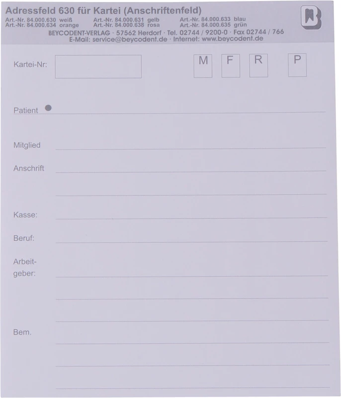Adressfeld 630  Packung  200 Stück weiß