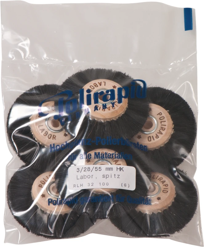 Labor Rundbürsten  Packung  6 Stück mit HK, 3-reihig, Chungking schwarz, spitz, Kern: Ø 28 mm, Außen: Ø 55 mm