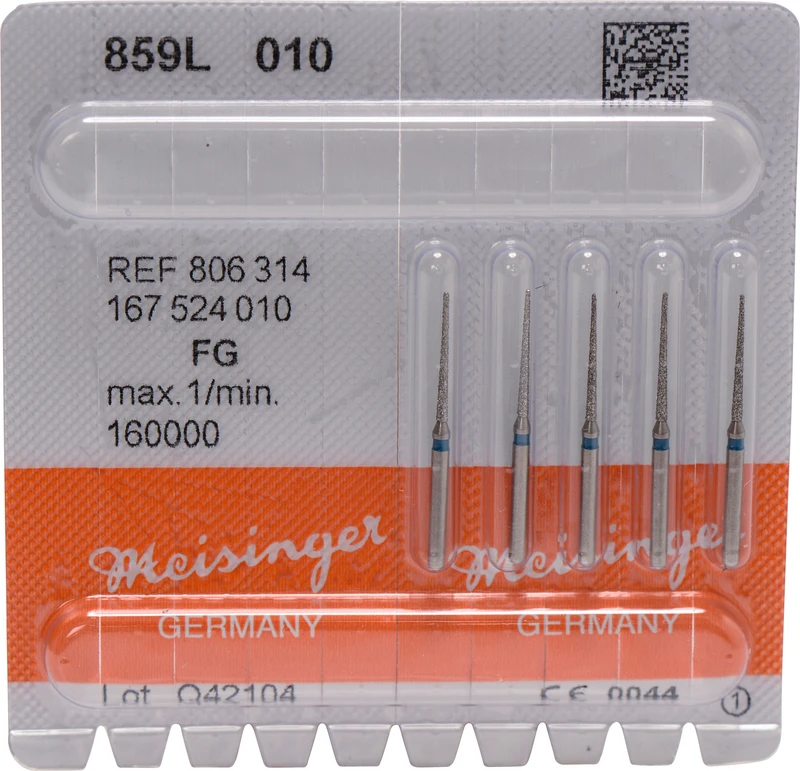 Diamanten 859  Packung  5 Stück blau mittel, FG, Figur 167 lang, kon. spitz, 12 mm, ISO 010