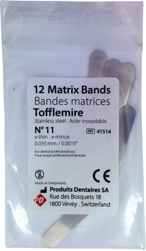 Matrizen nach Tofflemire  Packung  12 Stück Typ 11, Stärke 0,035 mm, für Erwachsene