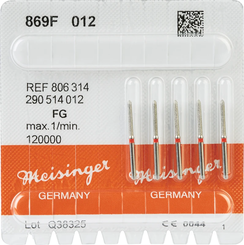 Diamanten 869  Packung  5 Stück rot fein, FG, Figur 290 Torpedo, 10 mm, ISO 012