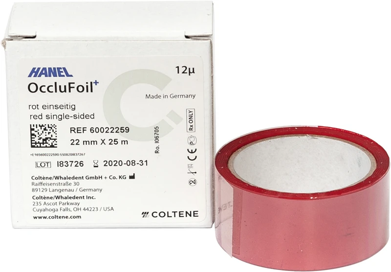 HANEL OccluFoil+, einseitig 12µ  Rolle  25 m rot, 22 mm breit, PET
