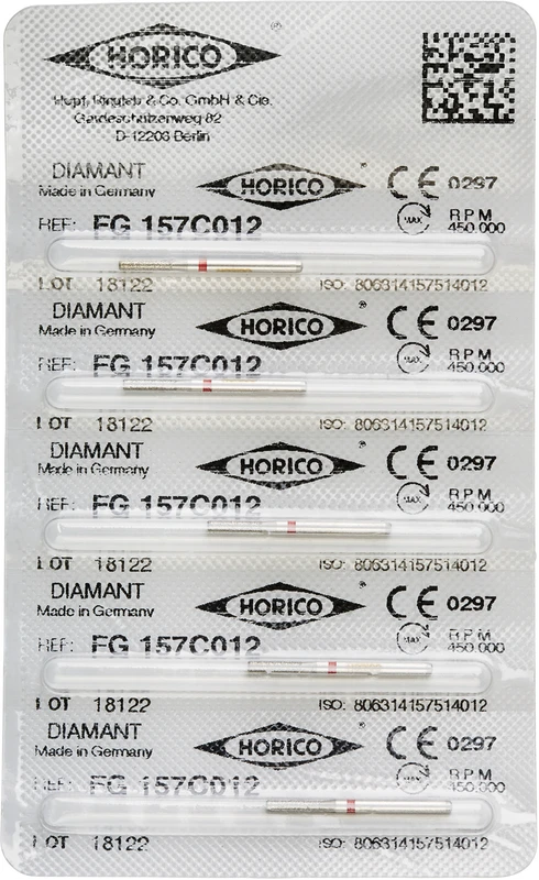 Diamantschleifer 157  Packung  5 Stück rot fein, FG, Figur 157, 6 mm, ISO 012