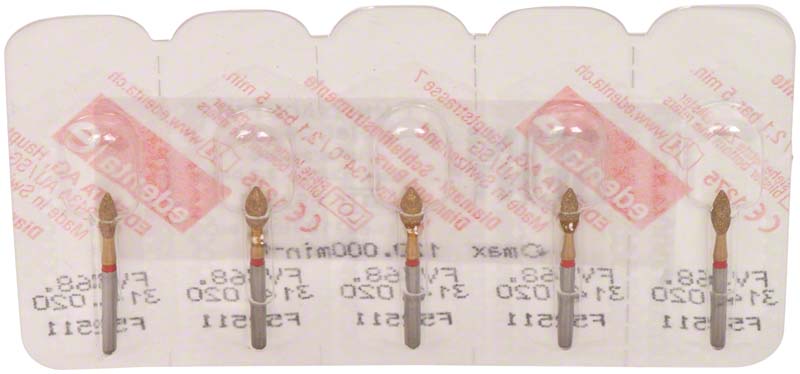 Omni DiaCut  Packung  5 Stück rot fein, FG, Figur 257 Knospe, 5,5 mm, ISO 020
