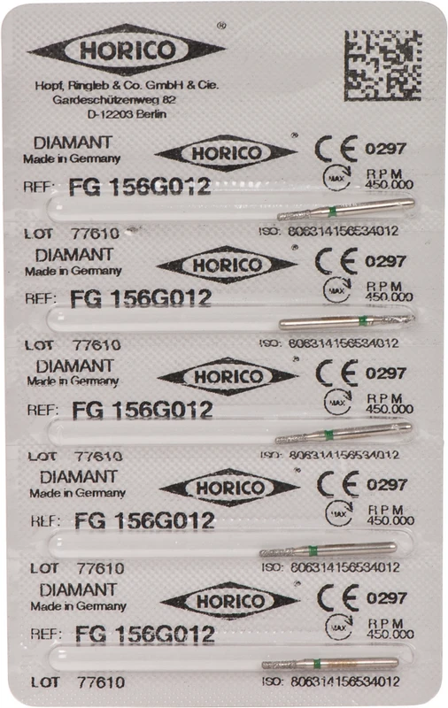 Diamantschleifer 156  Packung  5 Stück grün grob, FG, Figur 156, 4 mm, ISO 012