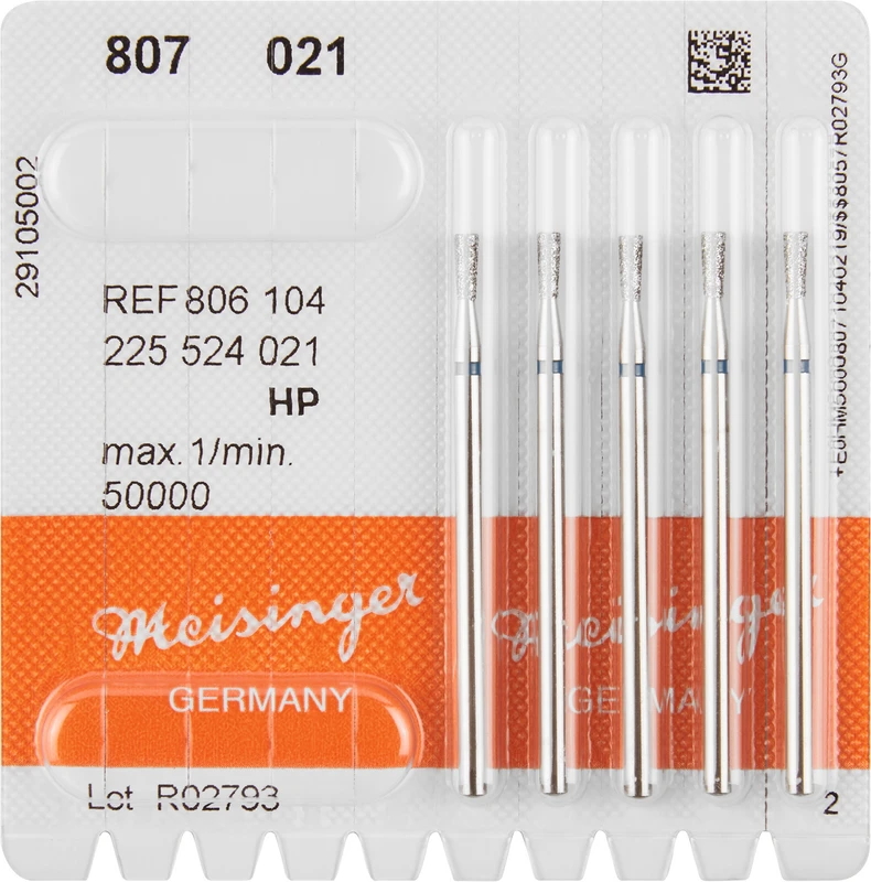 Diamanten 807  Packung  5 Stück blau mittel, HP, Figur 225, umgek. Kegel, Kante scharf, 5 mm, ISO 021
