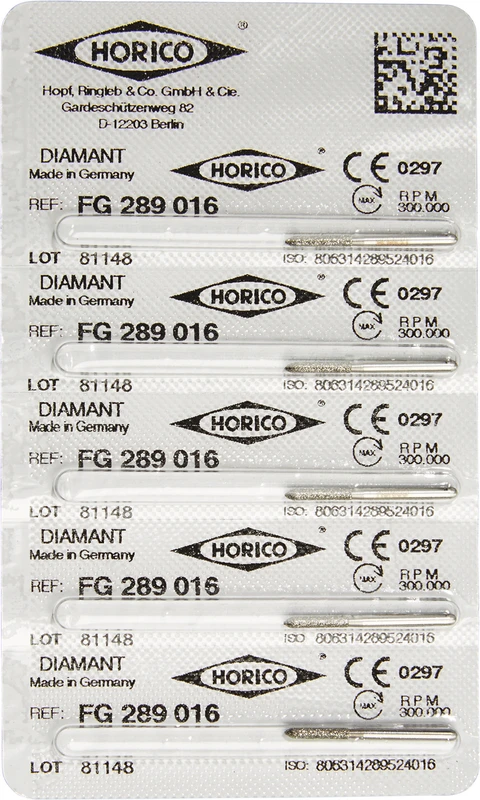 Diamantschleifer 289  Packung  5 Stück FG, Figur 289, 8 mm, ISO 016