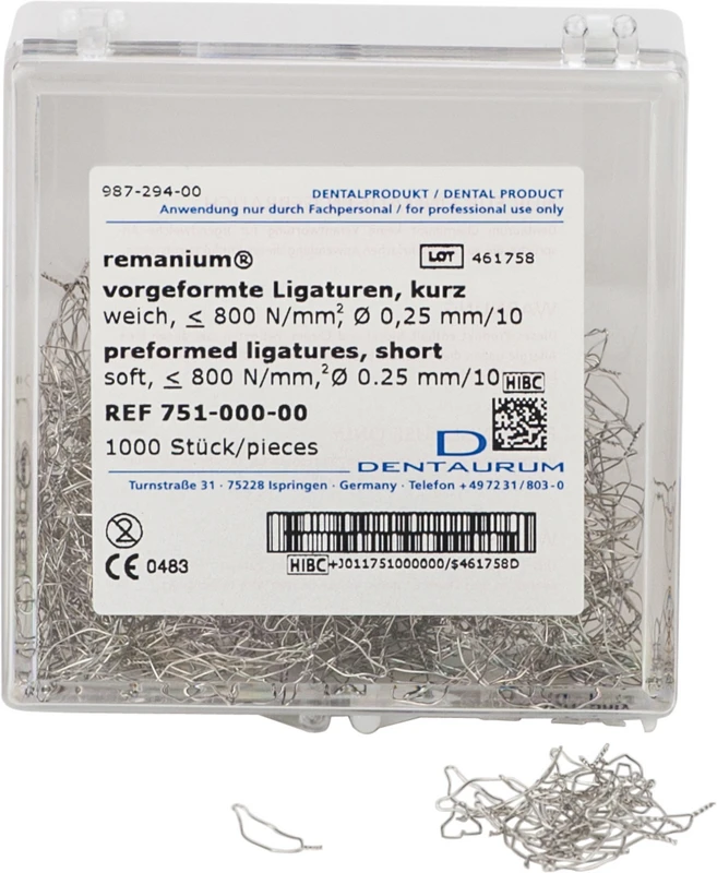 remanium® Ligaturendraht  Packung  1.000 vorgeformte Ligaturen Ø 0,25 mm, kurz