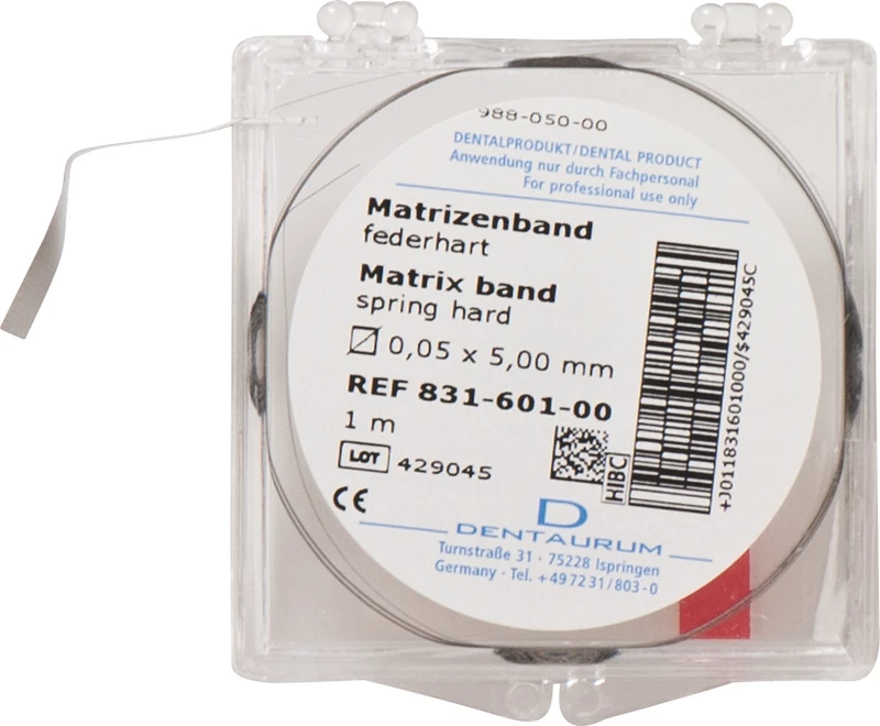 Matrizenband  Rolle  1 m Band, Breite 5 mm, Stärke 0,05 mm