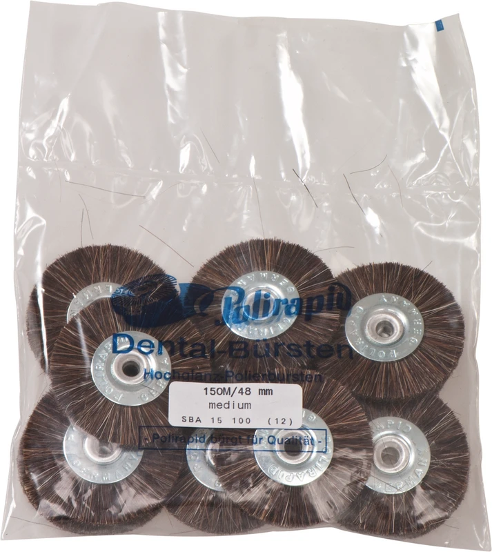 Schmalbürsten  Packung  12 Stück mit Aluzentrum, Roßhaar meliert mittel, Ø 48 mm, S: 5 mm