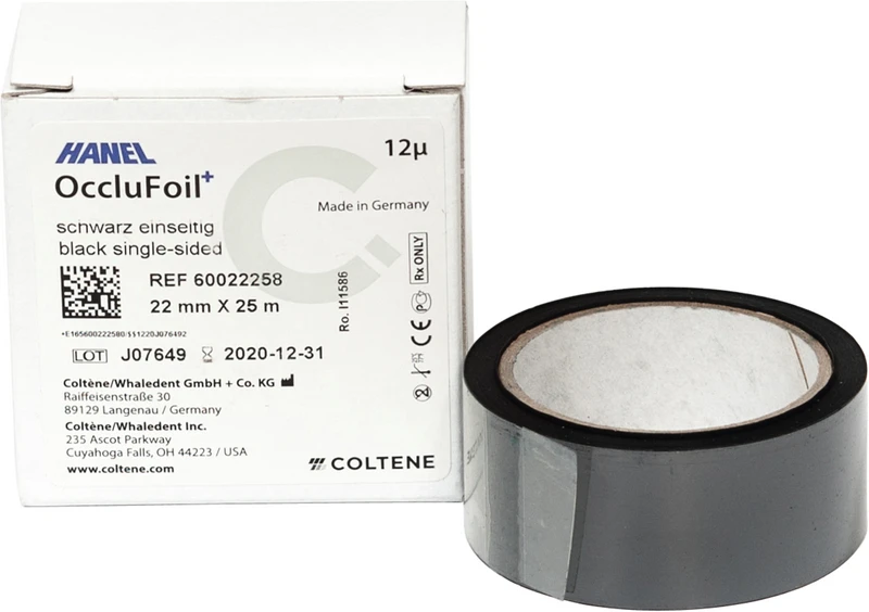 HANEL OccluFoil+, einseitig 12µ  Rolle  25 m schwarz, 22 mm breit, PET