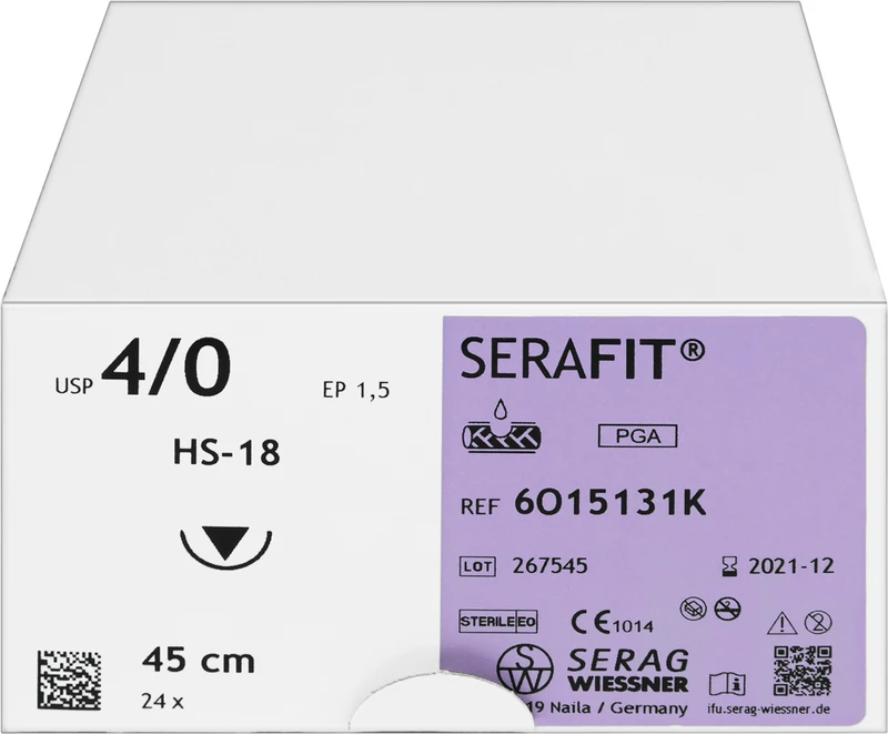 SERAFIT®   Packung  24 Stück violett, 45 cm, HS-18, 1\2 Kreis, schneidender Nadelkörper, 18 mm, USP 4\0