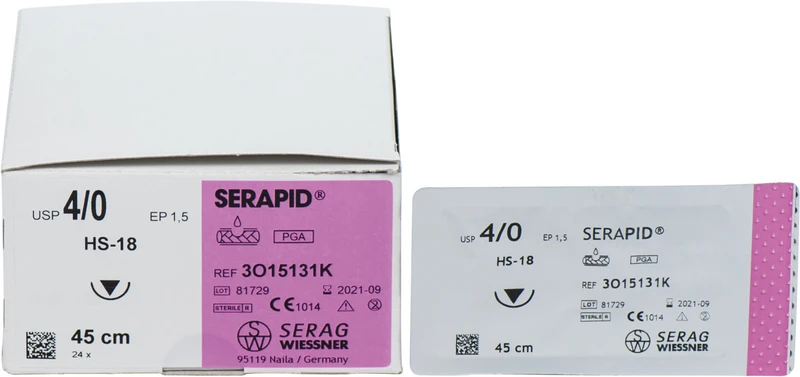 SERAPID®   Packung  24 Stück ungefärbt, 45 cm, HS-18, 1\2 Kreis, schneidender Nadelkörper, 18 mm, USP 4\0