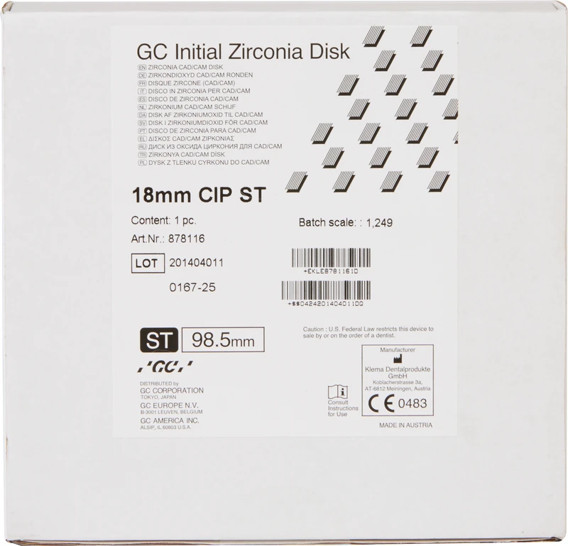 GC Initial Zirconia Disk  Stück  Ø 98, 5 mm H 18 mm, ST