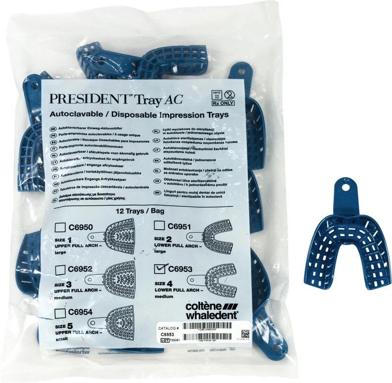 PRESIDENT® Abformlöffel AC  Packung  12 Stück Unterkiefer Gr. 4, mittel