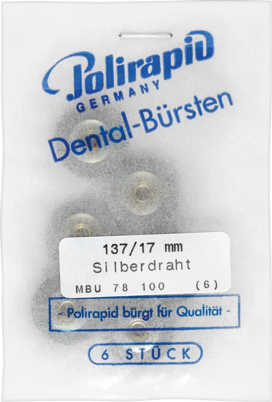 Miniaturbürsten Draht  Packung  6 Stück unmontiert, Silberdraht, Ø 17 mm, Draht: 0,08 mm