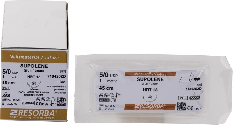 RESORBA® Supolene  Packung  12 Stück grün, 45 cm, HRT18, 1\2 Kreis, schneidender Rundkörper, 18 mm, USP 5\0
