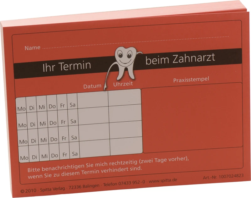 Terminzettel   Ihr Termin beim Zahnarzt     Stück  100 Blatt