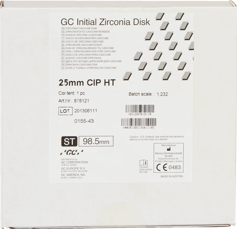 GC Initial Zirconia Disk  Stück  Ø 98, 5 mm H 25 mm, HT