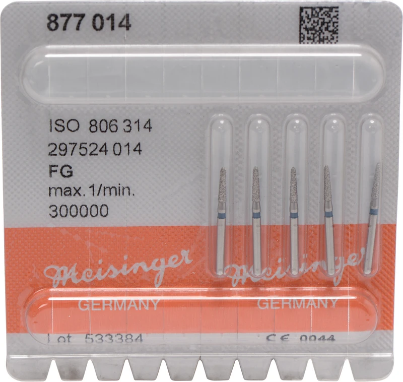 Diamanten 877  Packung  5 Stück blau mittel, FG, Figur 297 Torpedo konisch, 6,5 mm, ISO 014