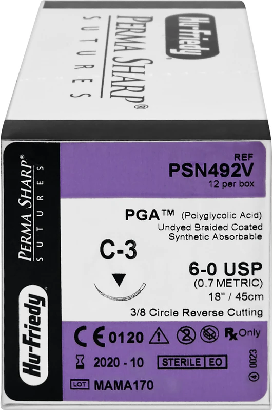 Perma Sharp PGA  Packung  12 Stück ungefärbt, 45 cm, C-3, 3\8 Kreis, schneidend, Premium-Rückstich, 13 mm, USP 6\0