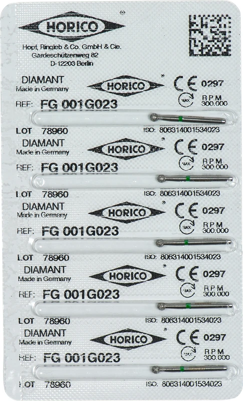 Diamantschleifer 001  Packung  5 Stück grün grob, FG, Figur 001, ISO 023