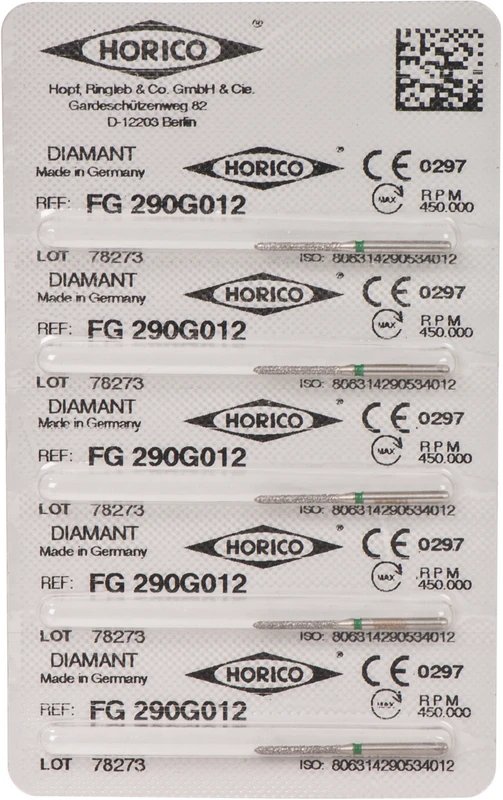 Diamantschleifer 290  Packung  5 Stück grün grob, FG, Figur 290, 10 mm, ISO 012