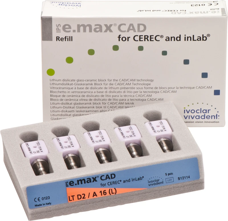 IPS e.max CAD Abutment Solutions for CEREC\inLab  Packung  5 Stück A-D, Gr. A16L, D2 LT