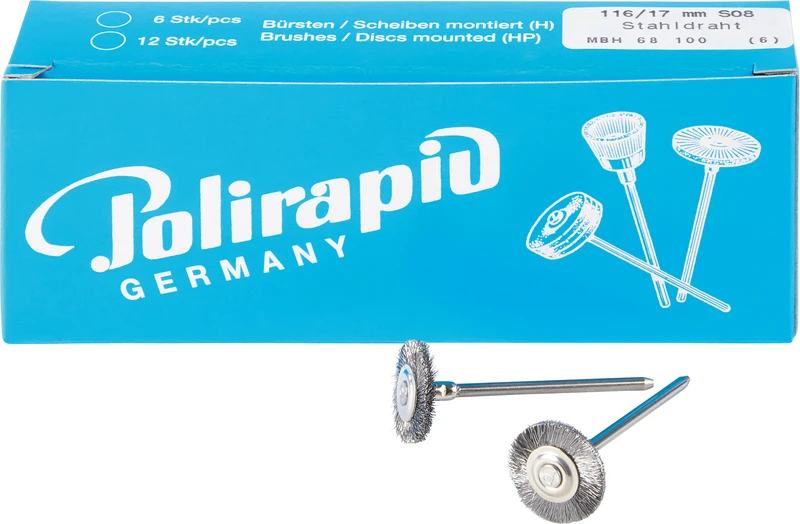 Miniaturbürsten Draht  Packung  6 Stück HP, Stahldraht, Ø 17 mm, Draht: 0,08 mm