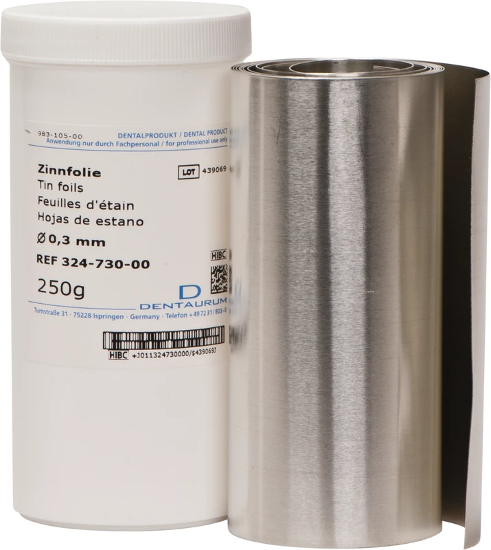 Zinnfolie  Rolle  250 g, Länge 114 cm, Stärke 0,30 mm