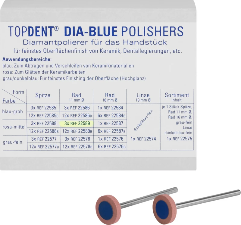 TOPDENT DIA-BLUE-Polierer  Packung  3 Stück HP, rosa mittel, kleines Rad, 11 x 2 mm