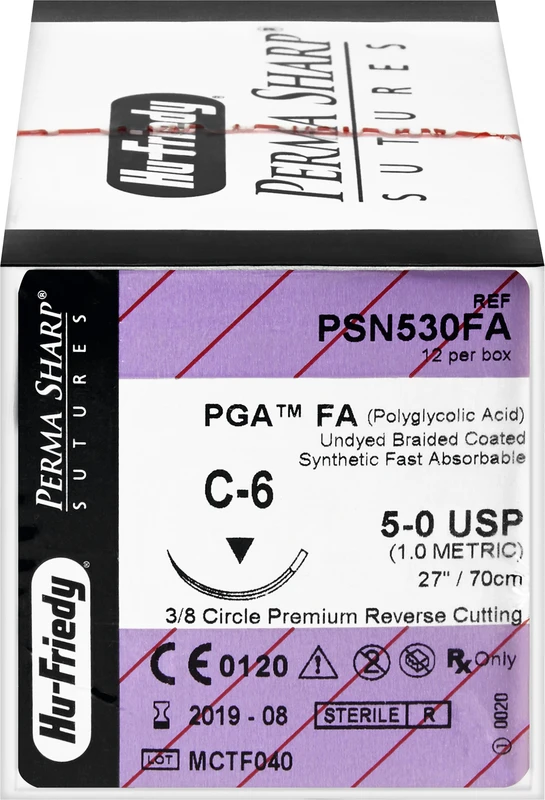 Perma Sharp PGA FA  Packung  12 Stück ungefärbt, 70 cm, C-6, 3\8 Kreis, schneidend, Premium-Rückstich, 18,7 mm, USP 5\0