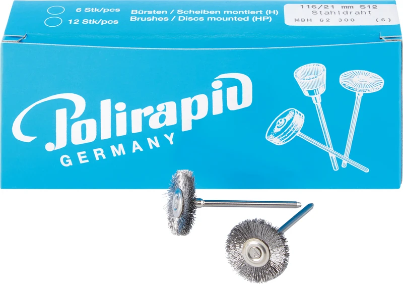Miniaturbürsten Draht  Packung  6 Stück HP, Stahldraht, Ø 21 mm, Draht: 0,12 mm