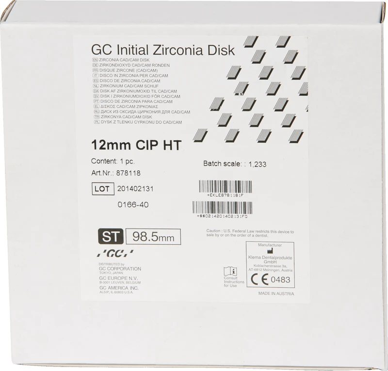 GC Initial Zirconia Disk  Stück  Ø 98, 5 mm H 12 mm, HT