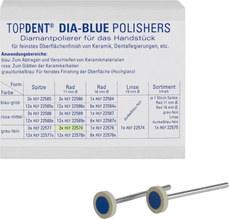 TOPDENT DIA-BLUE-Polierer  Packung  3 Stück HP, grau fein, kleines Rad, 11 x 2 mm