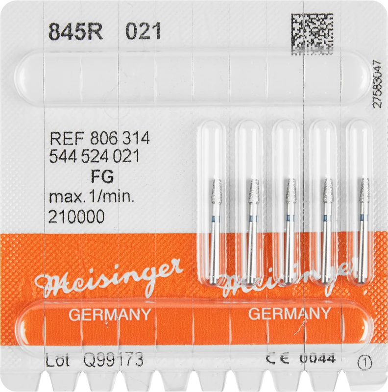 Diamanten 845  Packung  5 Stück blau mittel, FG, Figur 544 Konus Kante abgerundet, 4 mm, ISO 021