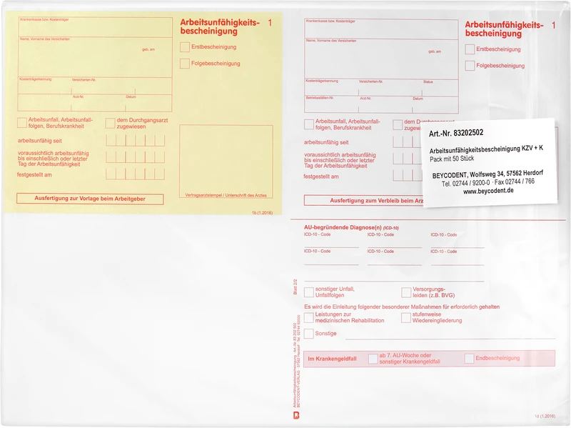 AU-Bescheinigung  Stück  50 Blatt A4