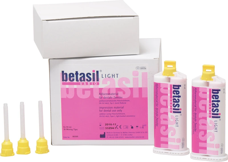 betasil® VARIO LIGHT  Großpackung  6 x 50 ml Kartusche light, 36 Mixing Tips gelb
